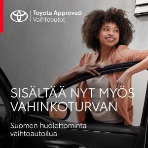 Toyota Approved Vaihtoautoon kuuluu vuoden veloitukseton turva ilman kilometrirajaa. Nyt mukana myös Vahinkoturva. Suome...